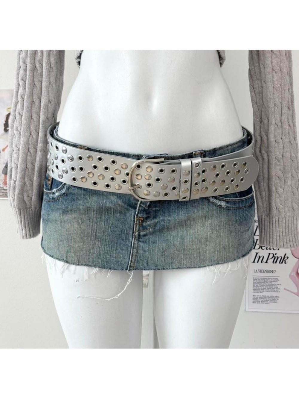 Silver Grommet Detail Wide Belt